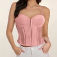 thumbnail image 7 of Women's Sexy Lace Back Zipper Corset Top Bustier with Mesh Sheer Fishbone Waist Cincher – G-String Body Shapewear for Daily or Party Wear Pink XS, 7 of 7