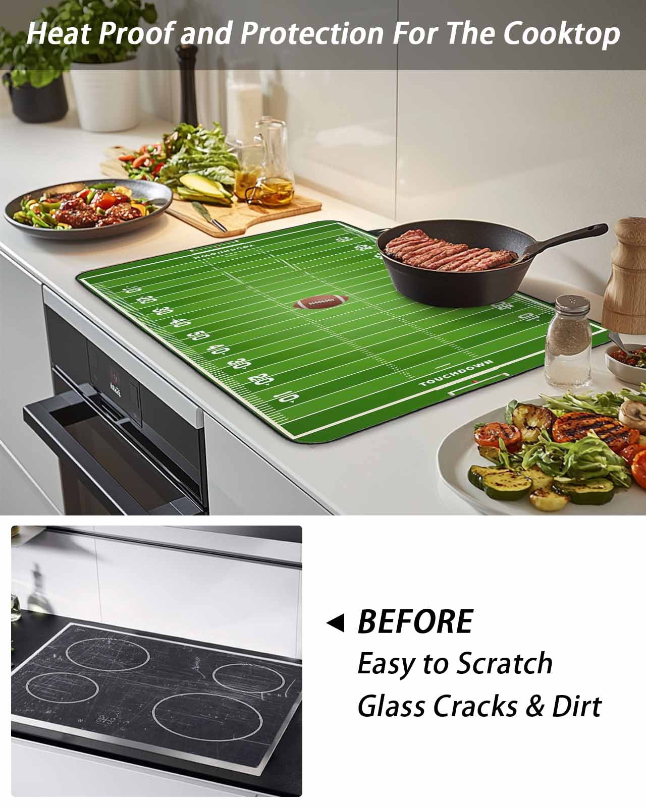 Stove Top Covers for Electric Stove, Rugby Sport Glass Stovetop Cover Protector, American Football Field Stadium Induction Cooktop Protector Oven Mat for Kitchen Countertop 24"x21"
