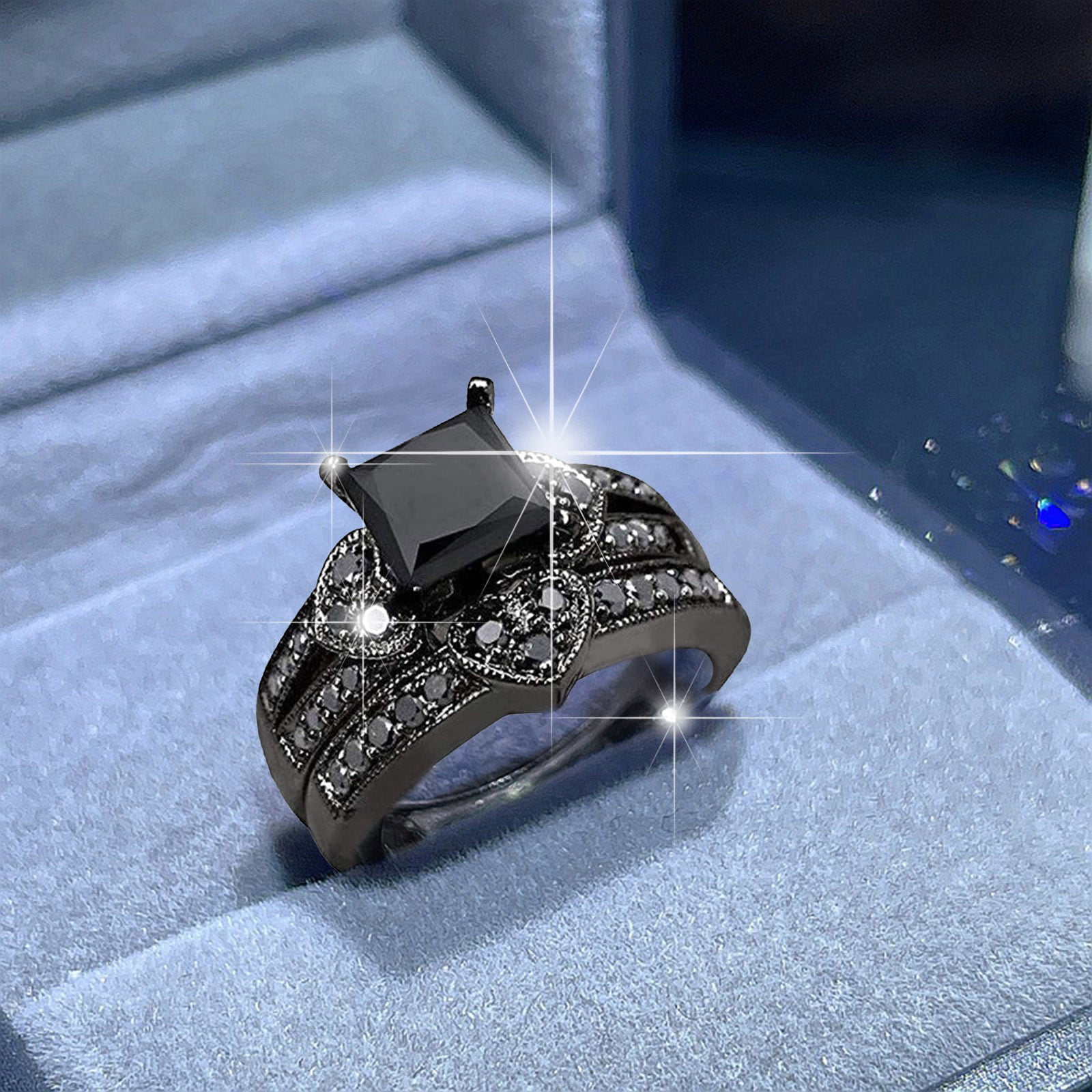 2 Ct Princess Cut Black Diamond Ring with White Diamond Accents, Very  Elegant & Great Sparkle. AAA Certified | ZeeDiamonds