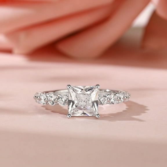 Eclet Jewels 14K White Gold Plated Ring - Princess Cut 1.8 Ct Moissanite Rings - Square Shape White Moissanite Anniversary Ring for Birthday Gifts - Christmas Special Gift for Her