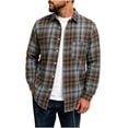 thumbnail image 3 of TKKCS Mens Long Sleeve Plaid Button Down Shirts- Casual Midweight Layering Turn Down Collar Flannel Jacket Shirt Brown Size S, 3 of 8