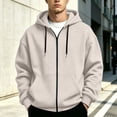 thumbnail image 2 of Eygvbb Men's Full Zip Hoodie Solid Long Sleeve Sweatshirt Jacket Drawstring Hood Front Pocket Loose Fit Fashion Casual Outerwear, 2 of 8