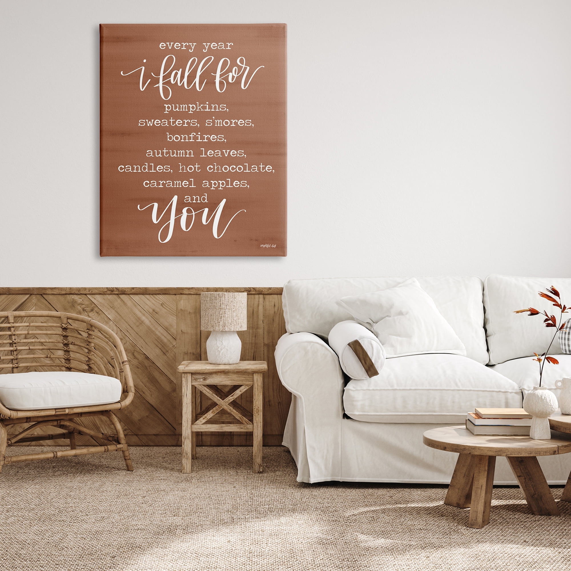 Cozy Romantic Autumn Quote Brown Seasonal Calligraphy Inspirational Graphic Art Gallery-Wrapped Canvas Print Wall Art