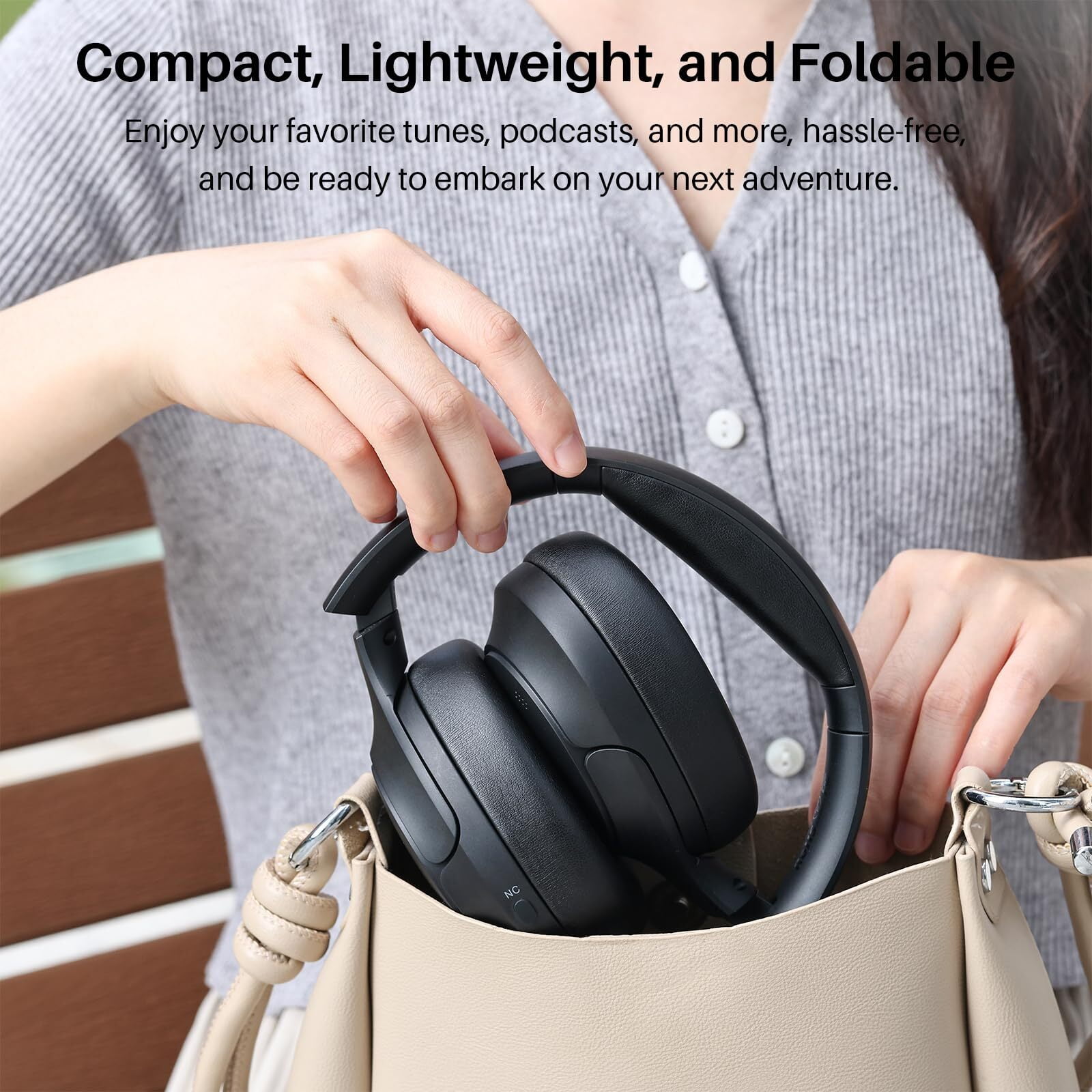 TOZO HT2 Hybrid Noise Cancel Headphones,60H Wire/Wireless Over Ear Bluetooth Headphones with ENC Mic,Hi-Res Audio,32EQ Modes,Foldable Adjustable Headband,AUX 3.5mm/USB-C,Comfort Earcup for Home,Black