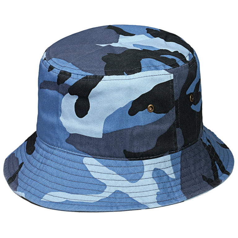 Bucket Hat for Men Women Unisex 100% Cotton Packable Foldable Summer Travel  Beach Outdoor Fishing Hat - SM Blue Camouflage