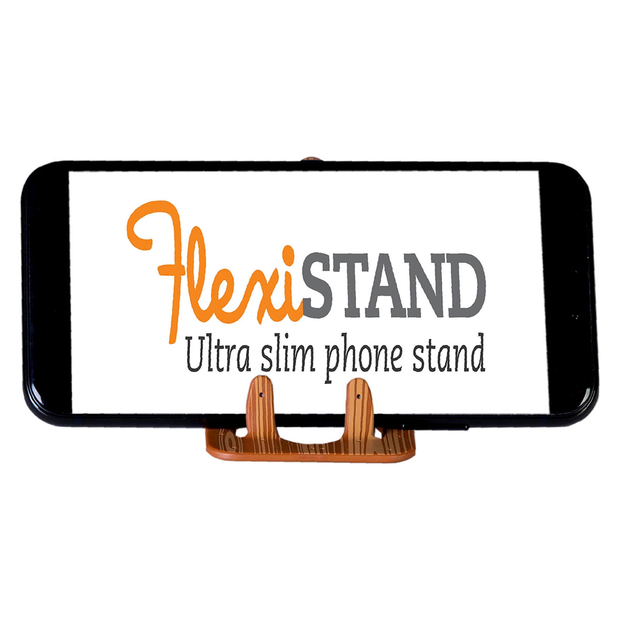 Flexistand Phone Stand and Phone Holder for iPhone and Android, Mobile Phone Desk Stand Compact, Adjustable Flexible Mobile Desk Office Stand Travel Portable Samsung Holder Dock (Wood)