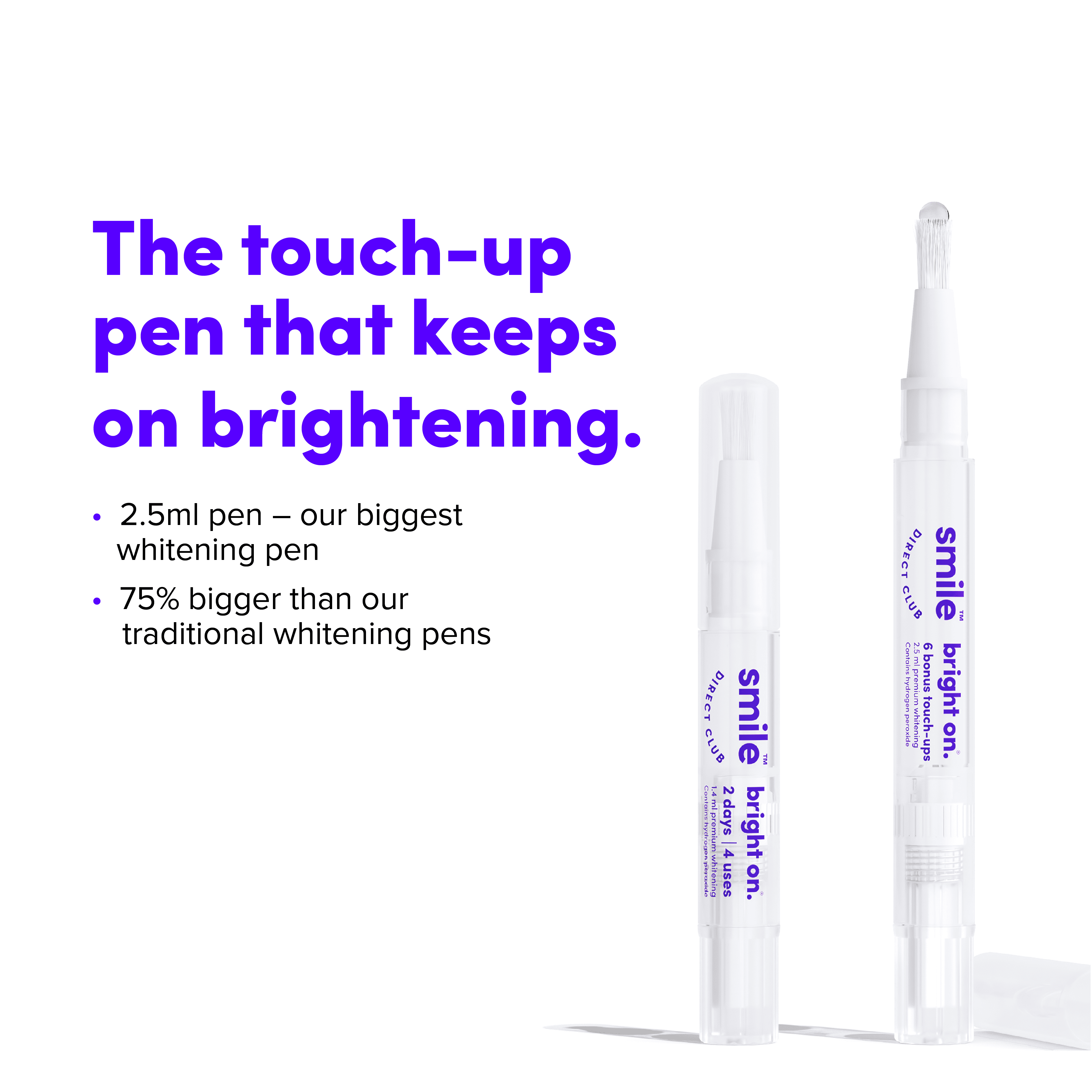 SmileDirectClub Teeth Whitening 2.5ml Gel Touch-up Pen - 75% More Gel than our Standard Pens - Professional Strength Hydrogen Peroxide - Pain Free and Enamel Safe