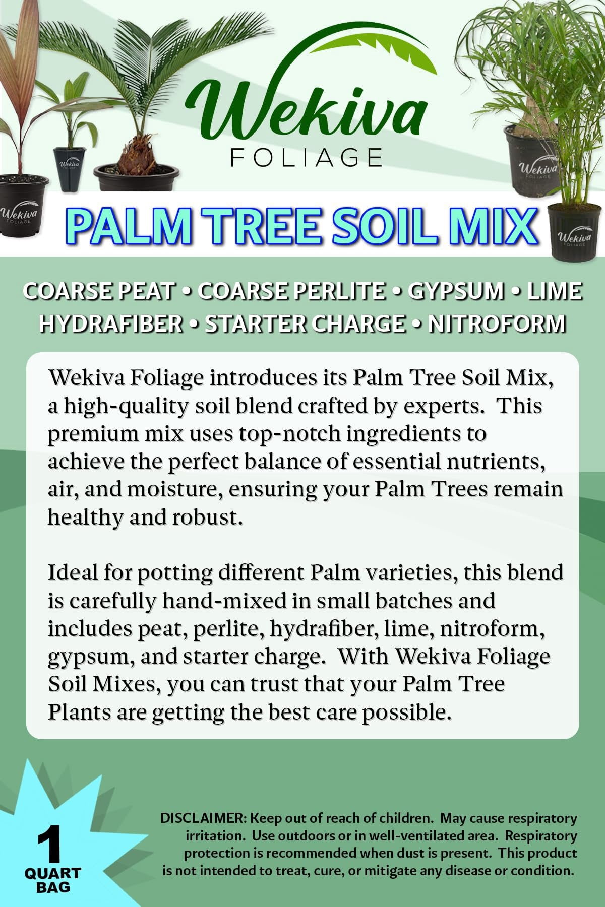Palm Tree Growing Soil Mix  5 Quarts - Custom Soil Blend  Potting Mix for Palm Trees  Specially Developed by and for Professional Nursery Growers - Nutrient-Rich Formula