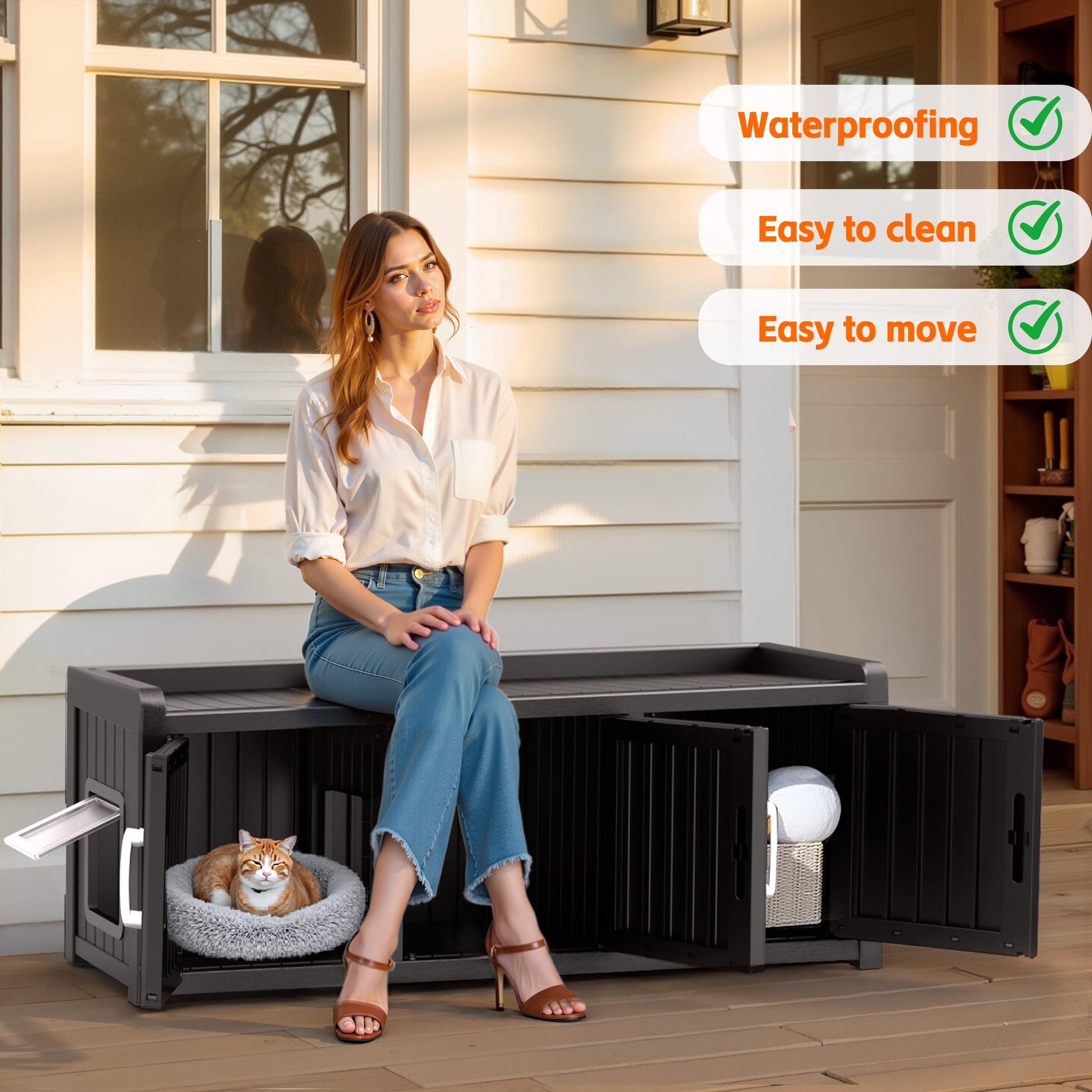 EasyUp Resin Space-Saving Hidden Cat Litter Box Enclosure for Small Spaces & Home Corners