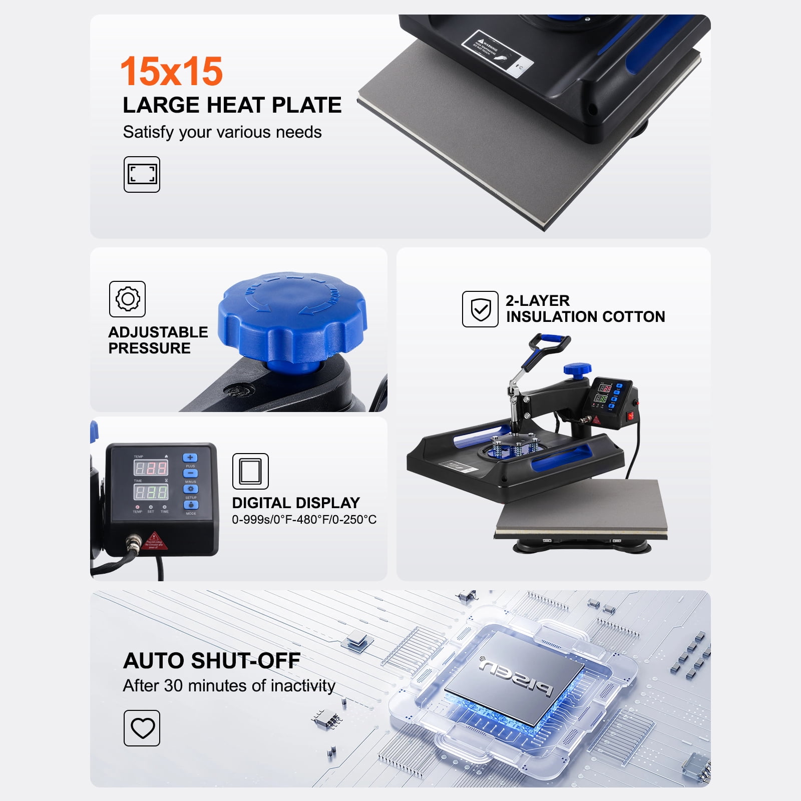 KFFKFF Heat Application Device, 15 x 15 inch, Quintuple Function Heat Transfer Equipment with 30 oz Tumbler Application, 360° Rotating Digital Shirt Application, Teflon Layer, for Shirts/Mugs/Caps