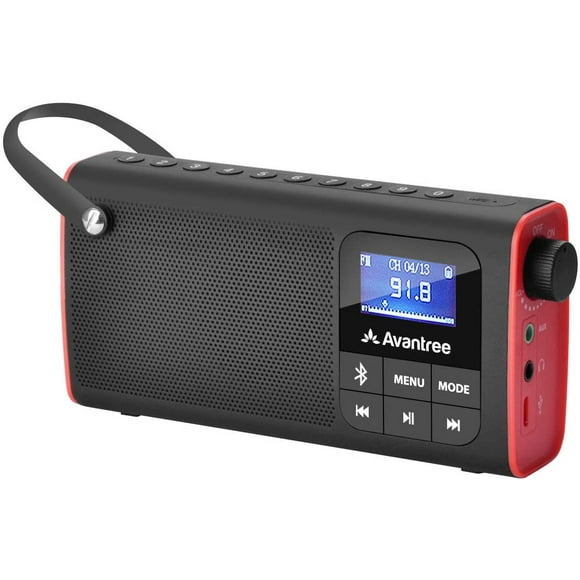 Avantree SP850 Rechargeable Radio FM Portable avec Haut-Parleur Bluetooth et Lecteur MP3 Carte SD 3-en-1, Sauvegarde Automatique, Écran LED, Petite Radio Sans Fil à Piles de Poche