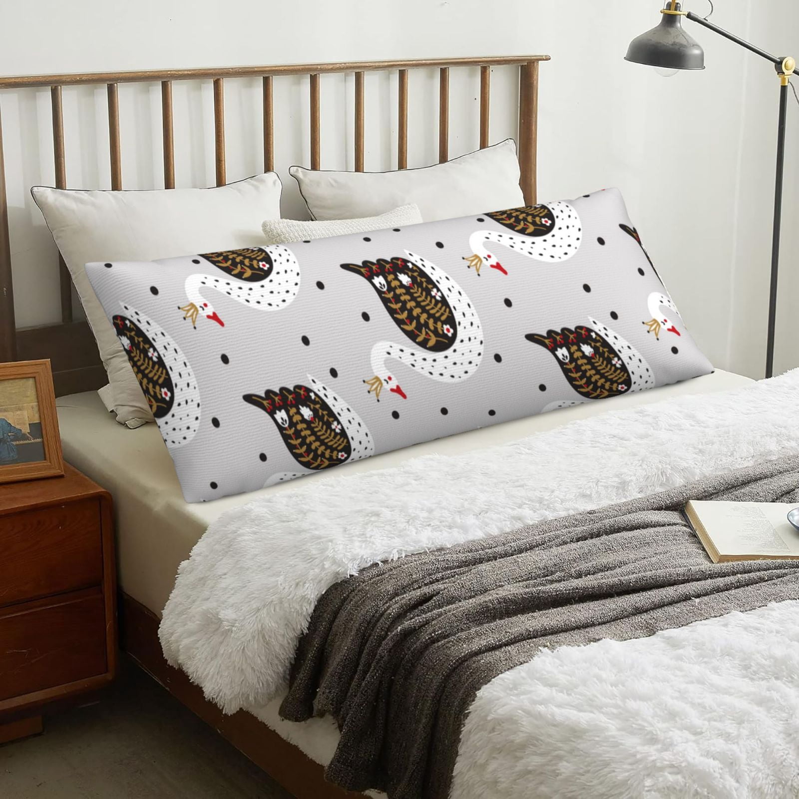 Naloa Cute Swan Super Soft 20x60 Body Pillow Case,Long Side Hidden Zipper（PILLOWS ARE NOT INCLUDED）