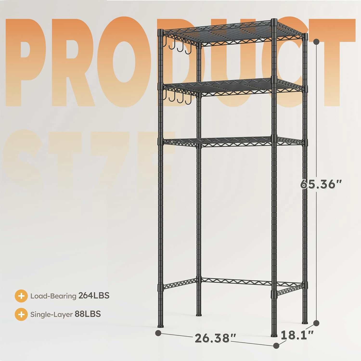 ZYPPP 3Tier Mini Fridge Shelf with Storage for Dorm Adjustable Shelving Metal Storage Shelves Rack Mini Fridge and Microwave Stand for College Rooms Kitchen, Office, 65.36Hx18.1Dx26.38W, Black