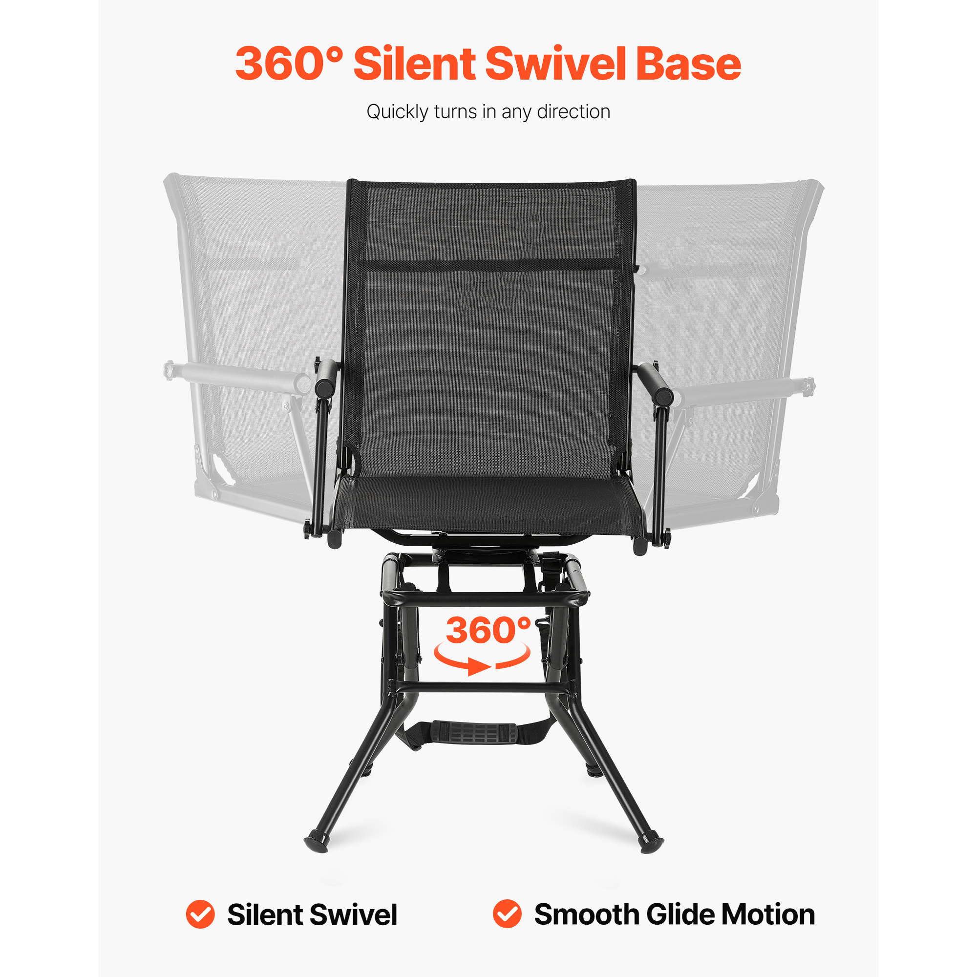 KFFKFF Hunting Chair with 360° Quiet Swivel, Foldable and Lightweight Portable Blind Seat, Durable Steel Frame Ground Stool with Armrests, Adjustable Carry Strap, Supports Up to 300 Lbs