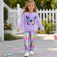 thumbnail image 2 of Girls 2-Piece Set Trendy Purple Butterfly Top & Shiny Metallic Pants, Long Sleeve Outfit for Toddlers & Little Kids, 5T, 2 of 8