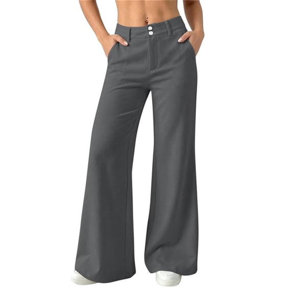 Sahpxhe Wide Leg Dress Pants for Women Button Front Elastic Waist Casual Loose Trousers Trendy Palazzo Pants for Work Office Gray XL