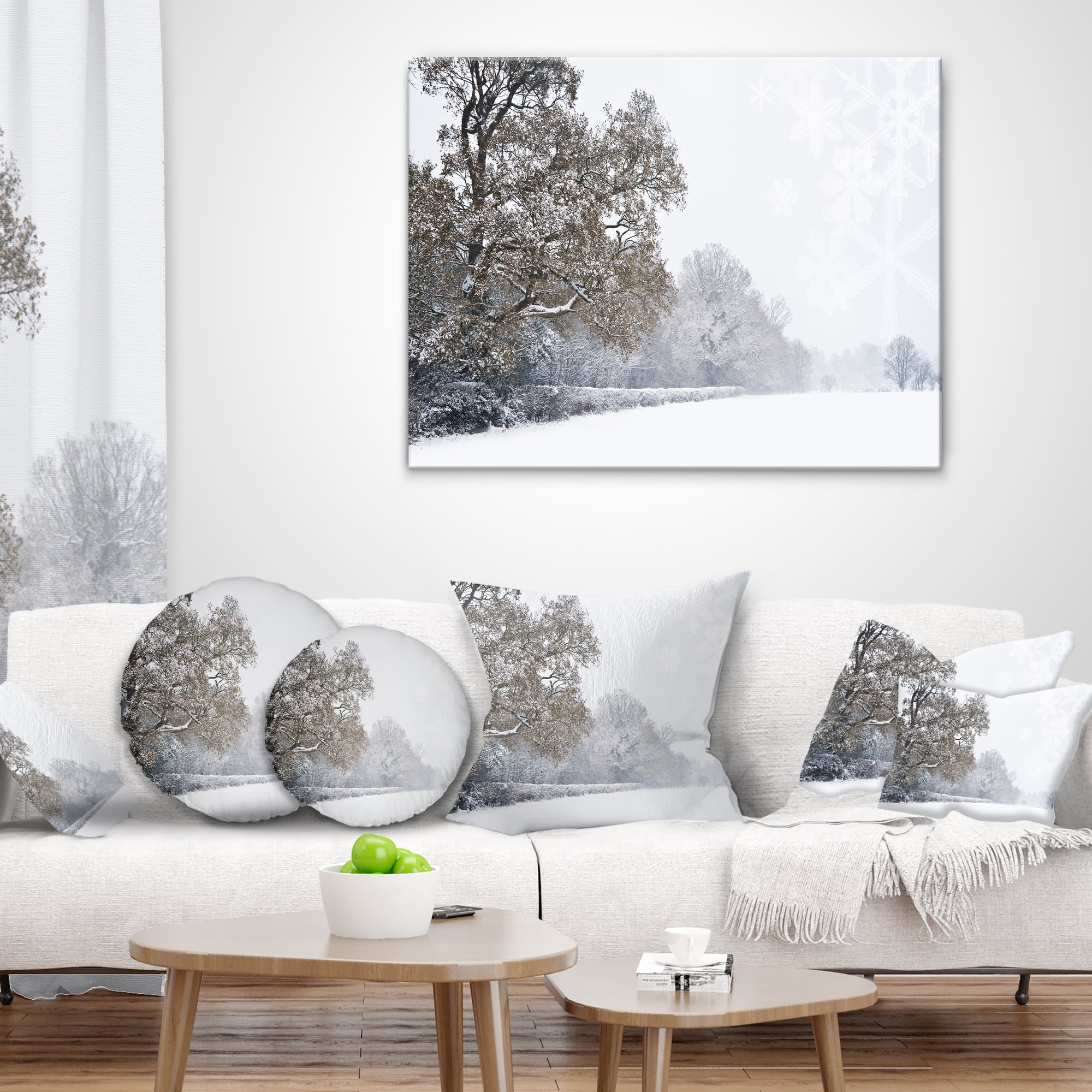 Designart Christmas Winter Snow - Landscape Photography Throw Pillow - 12x20