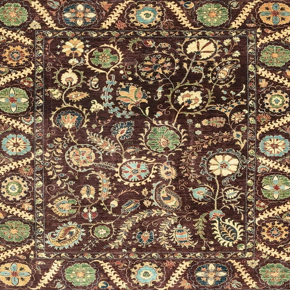 Ahgly Company Indoor Square Abstract Copper Green Oriental Area Rugs, 5' Square