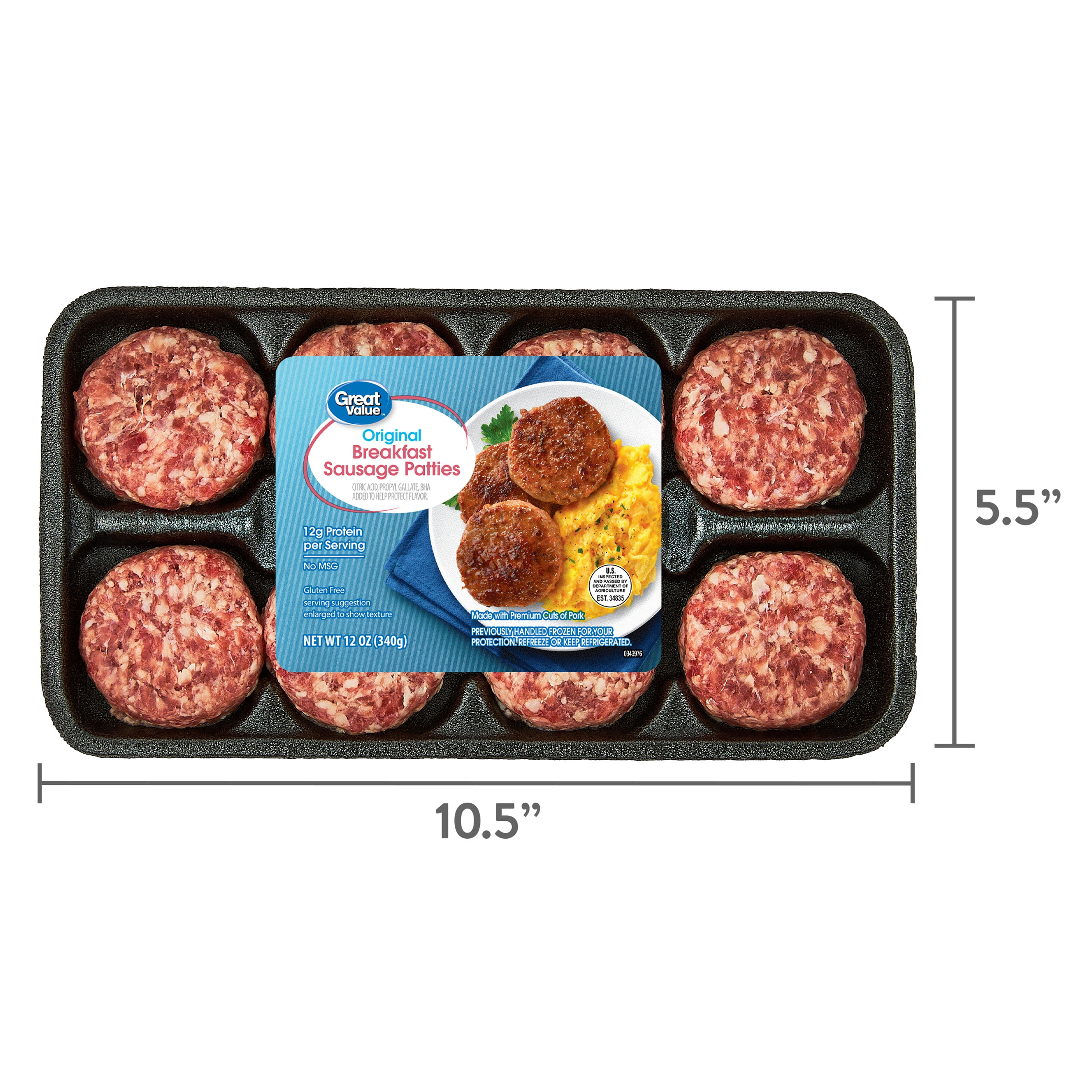 Great Value Uncooked Original Breakfast Pork Sausage Patties, 12 oz Package (Refrigerated)