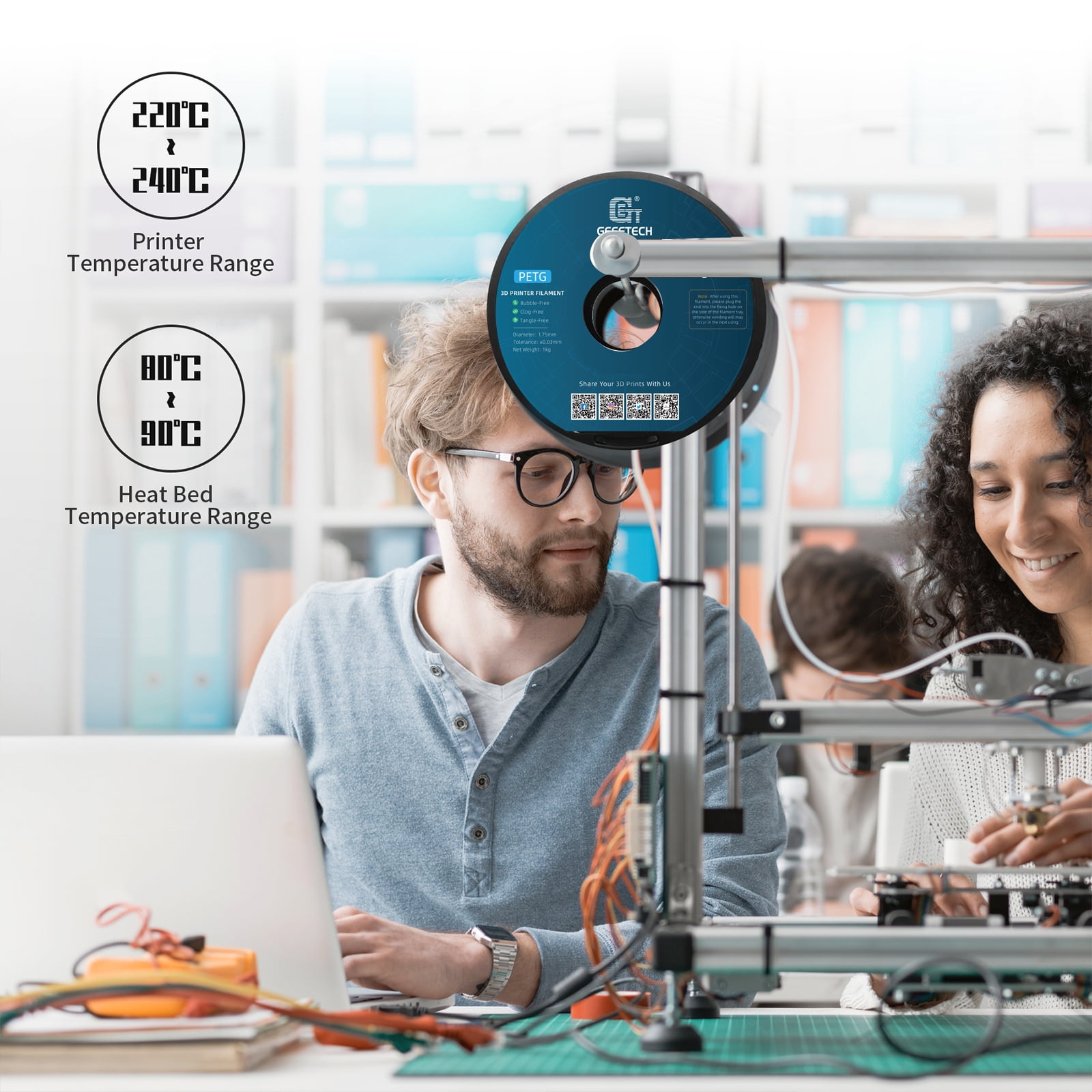 GEEETECH Black PETG Filament 1.75mm, Upgrade Stronger Toughness Printing Consumables, 10kg (22 lbs) Spool Fit Most FDM 3D Printer