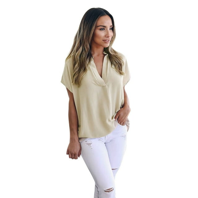 Hauts d'Été pour Femmes Manches Courtes Femmes Dames Été Chiffon Manches Courtes Chemise Décontractée Hauts Blouse T-Shirt