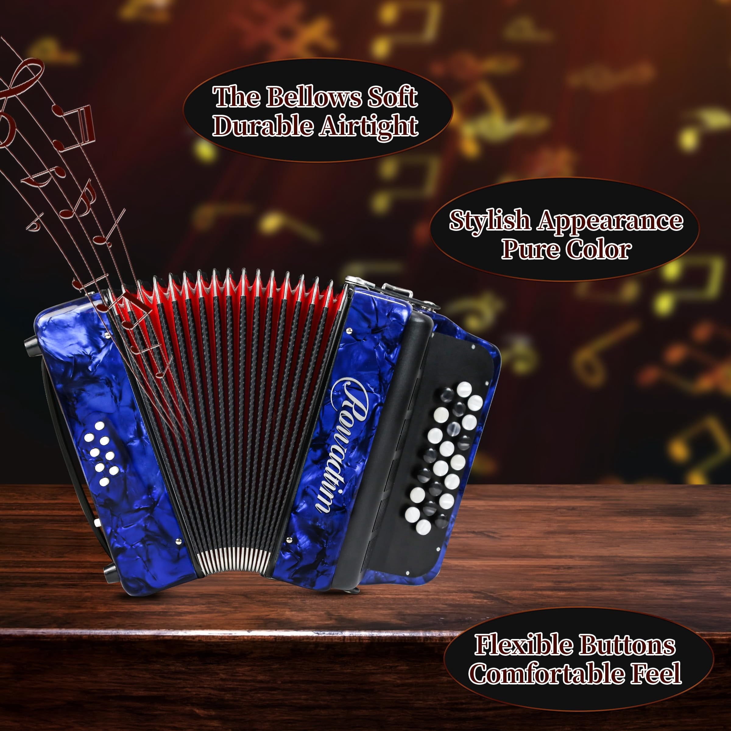 Rowadtim 22 Keys Accordion, 8 Bass Student Piano Accordions Suitable for Beginners and Students; Lightweight and Portable,with Backpack and Adjustable Straps ( Blue)