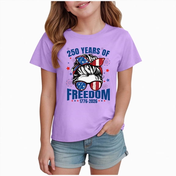 Gubotare Kids Fourth of July Shirt USA Shirts for Family Matching American Flag Patriotic T-Shirt Parents Kids 4th of July Tee Tops 5T 6T (Purple,5-6 Years)