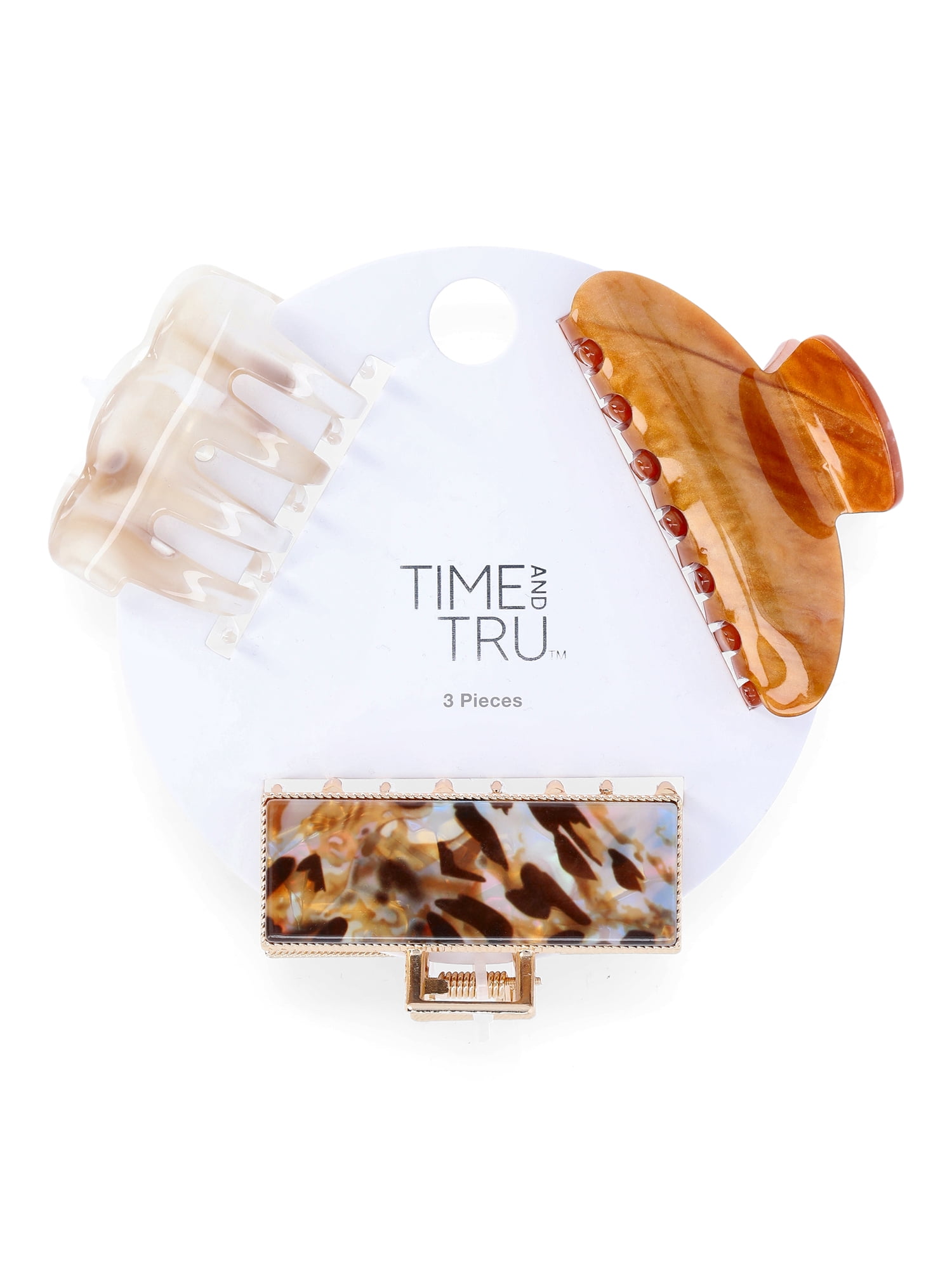 Time and Tru Women’s Metal and Plastic Hair Claw Clip Set, 3-Piece