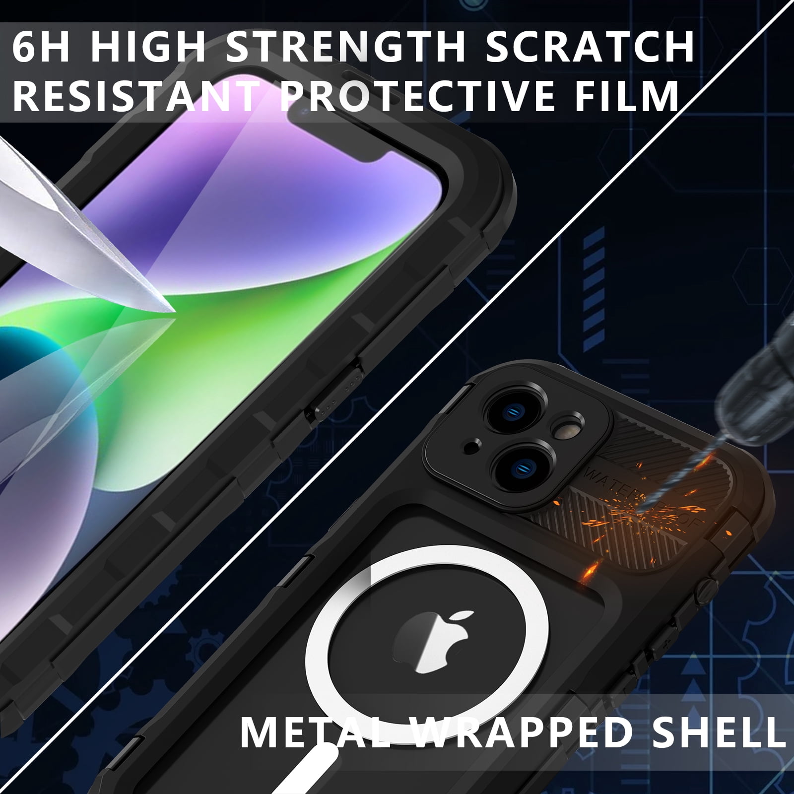 for iPhone 15 Case, IP68 Waterproof Dustproof Shockproof Cases with Built-in Screen Protector, Full Body Sealed Protective Front and Back Cover for iPhone 15, 6.1 inch, Black