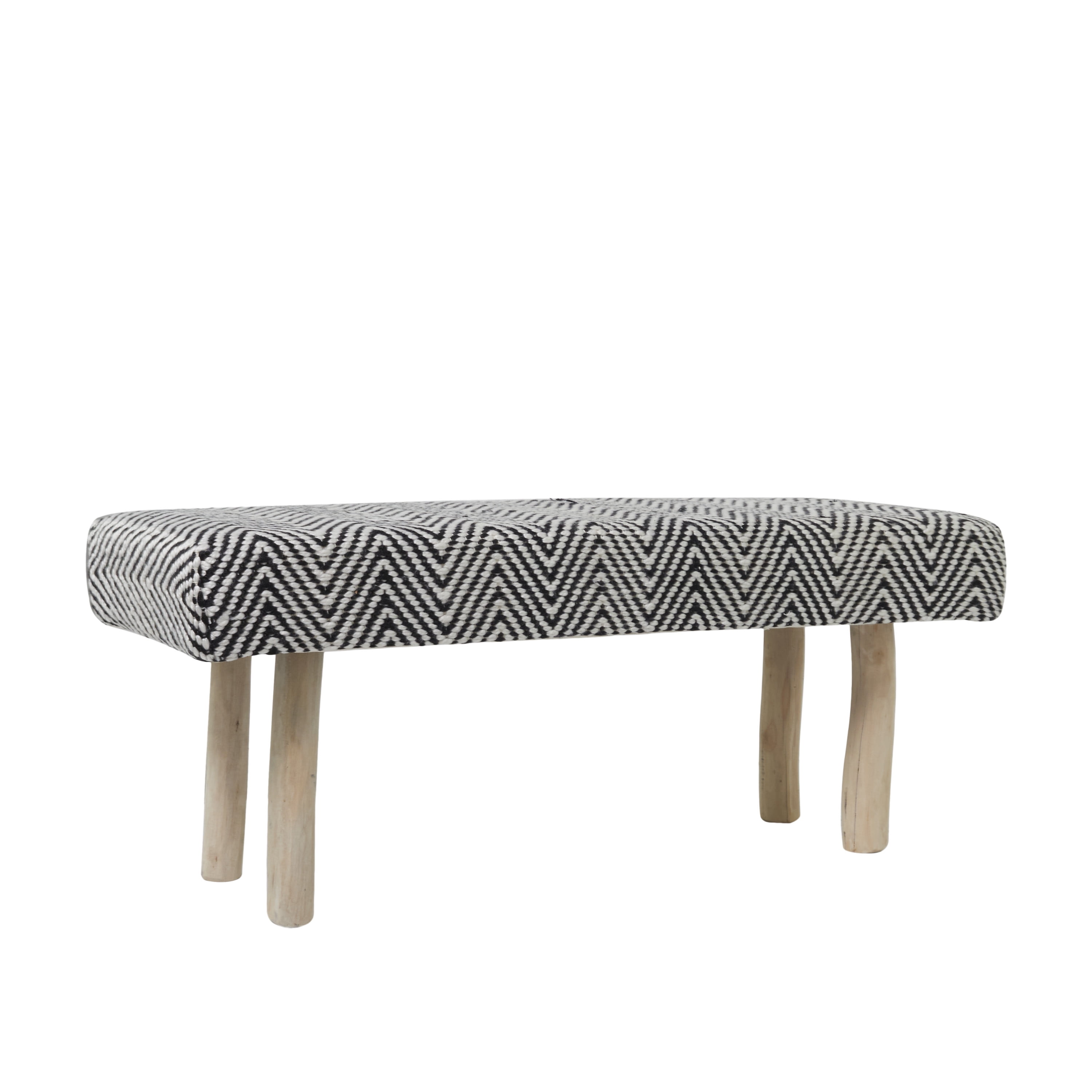 DecMode Polyester Chevron Bench with Wood Legs, Black