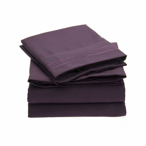 AUQ Luxury 4 Piece Bed Sheets Set Queen Size-Plum Solid 100% Pure Egyptian Cotton 800 Thread Count,Sateen Weave Sheet Set,Soft Long Staple Cotton,12 Inch Deep Pocket