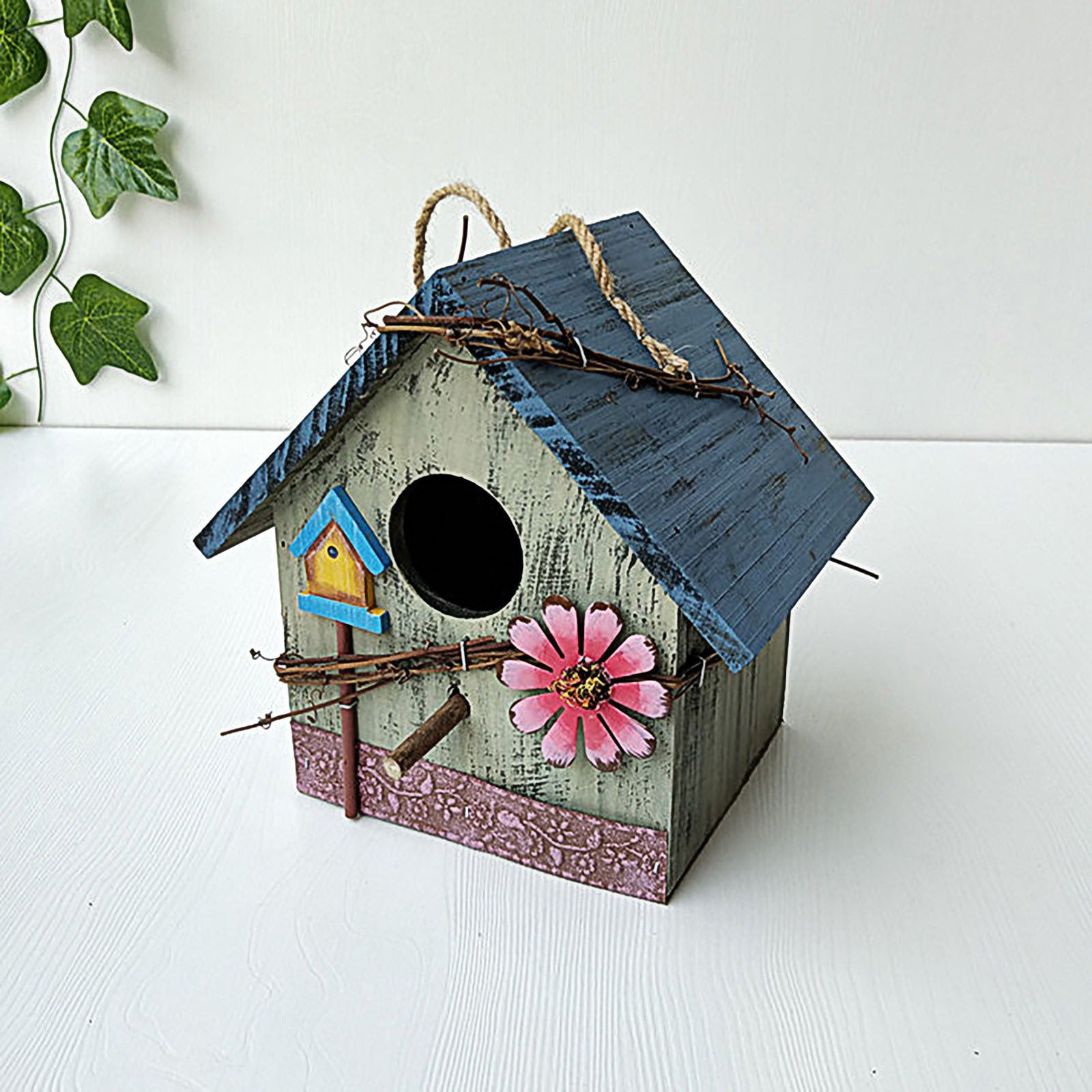 Gallickan Bird Houses for Outside , Wood Bird Houses for Outside with Pole, Wooden Bird House, Hanging Birdhouse Garden Decor, Mint Green