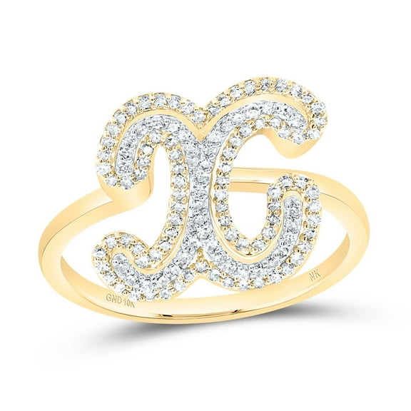 10K Yellow Gold Genuine Diamond Women's Script Letter X Initial Ring 1/3 CT