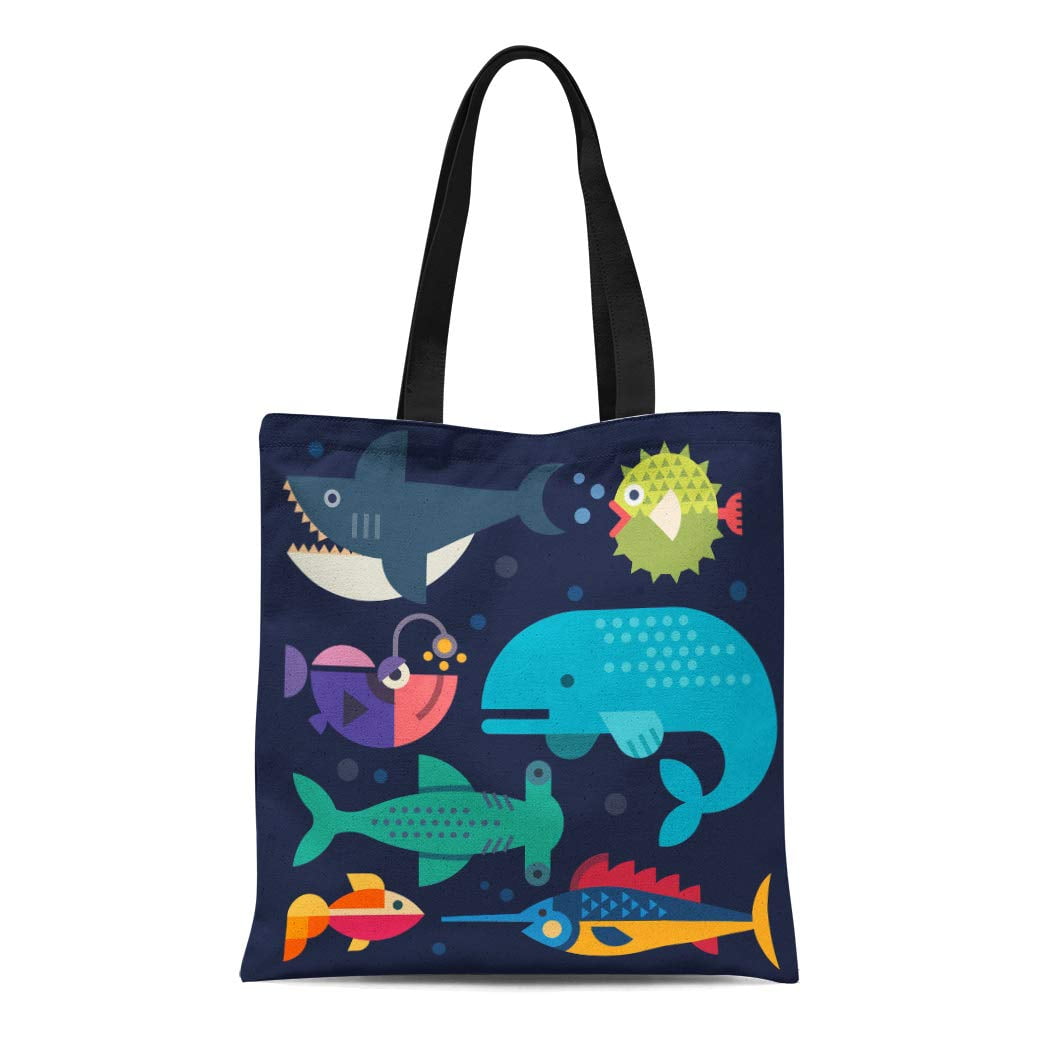 ASHLEIGH Canvas Bag Resuable Tote Grocery Shopping Bags Blue Sea Life Big Fish Whale Shark