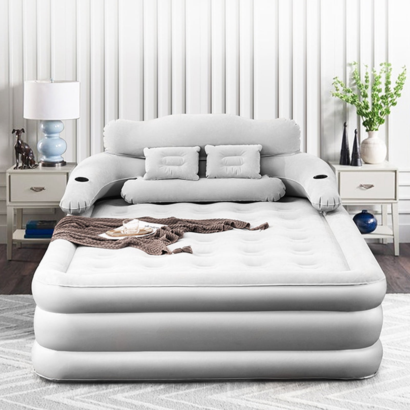 SLLINGLUO 18" Portable Air Bed with Pump, Inflatable Air Mattresses with Headboard, Queen