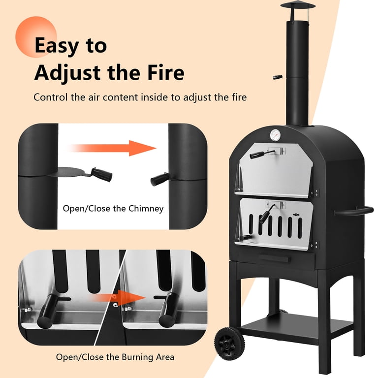 Costway Outdoor Pizza Oven Wood Fire Pizza Maker Grill w/ Pizza Stone u0026  Waterproof Cover - Walmart.com