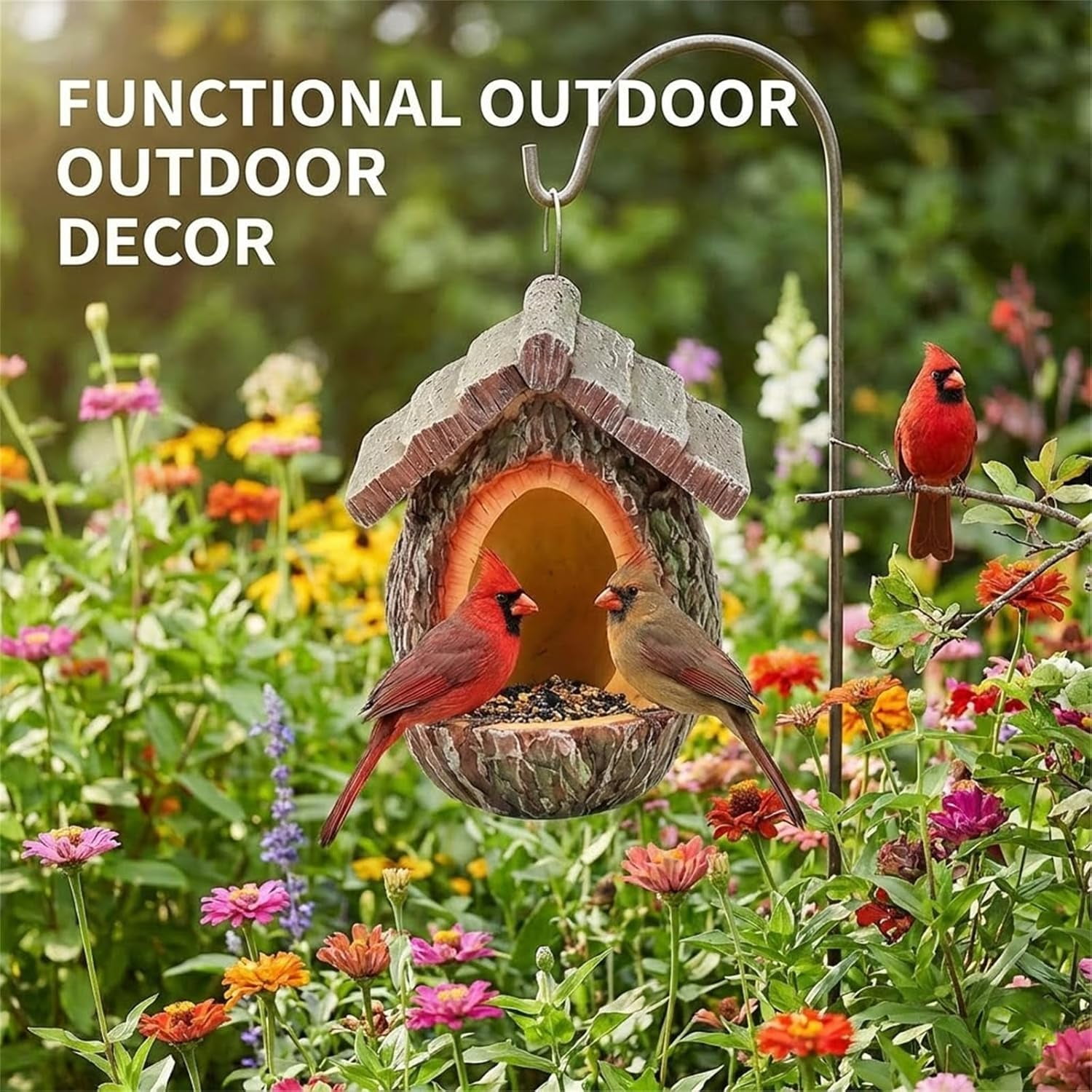 Vintage Treehouse-Shaped Bird Feeder - Waterproof Resin Birdhouse with Seed Tray for Outdoor Garden Decoration (a:1PC)-dh