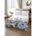 thumbnail image 2 of Blue Floral Spring Full Size Flat Sheet, Wrinkleproof & Fadeproof Cooling Flat Bed Sheet Only, Vintage Summer Botanical Flower Breathable Soft Bedding Top Sheets 81 x 96 Inches, 2 of 8