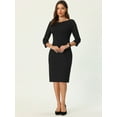 thumbnail image 2 of Unique Bargains Women's 3/4 Sleeve Work Boat Neck Elegant Pencil Sheath Dresses S Black, 2 of 6