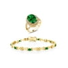 Gem Stone King 7.89 Ct Green Created Emerald 18K Yellow Gold Plated Silver Ring Bracelet Set