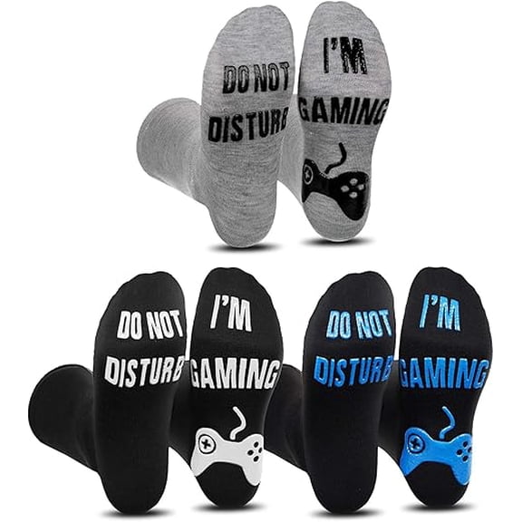 3 Pairs Funny Gamer Socks Christmas Stocking Stuffers Gifts Not Disturb I'm Gaming Novelty Cotton Crew Socks for Men Teens Gamers
