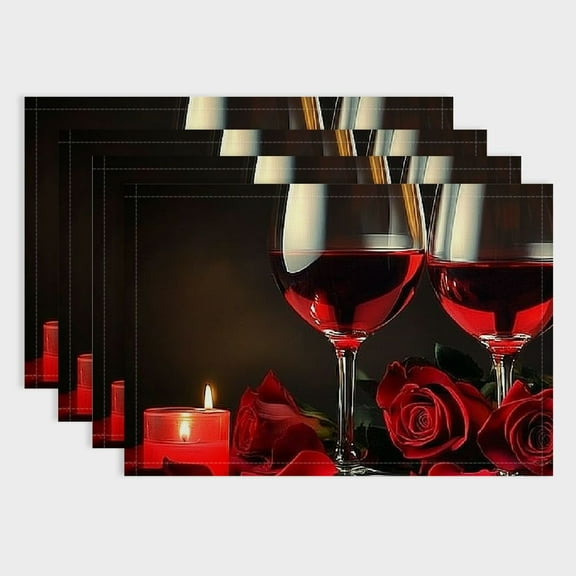 Pratyus Roses Candle Wine Linen Table Placemat Set of 4 for Birthday Parties, Christmas, Restaurants, Buffets & Home Decoration 18x12in