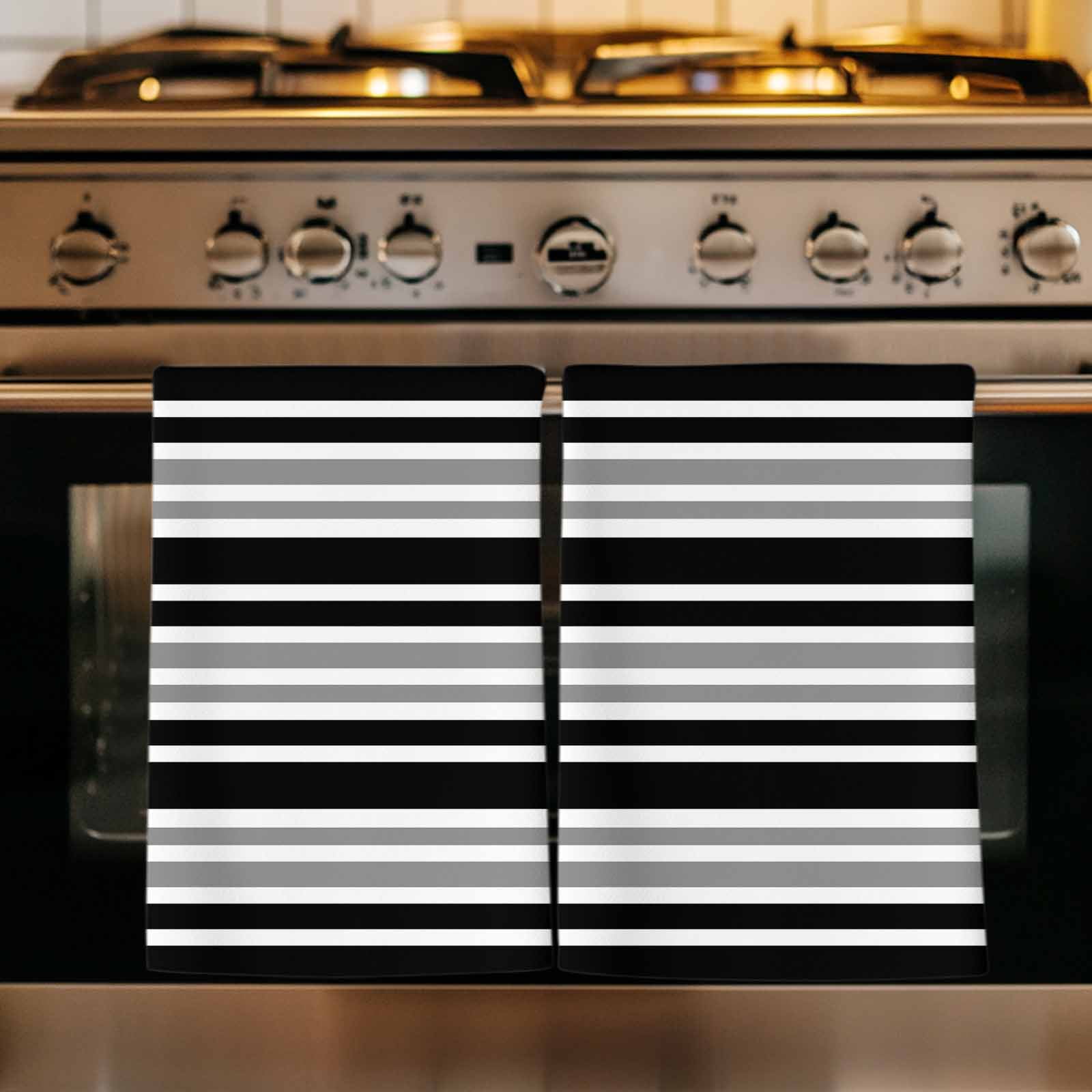 Dish Towels, Gray Black Stripes Absorbent Kitchen Towels 2 PCS, Contrast Striped Microfiber Hand Towels Dish Cloths Tea Towels for Home&nbsp;Bathroom Cleaning Drying,18X28-Inch,
