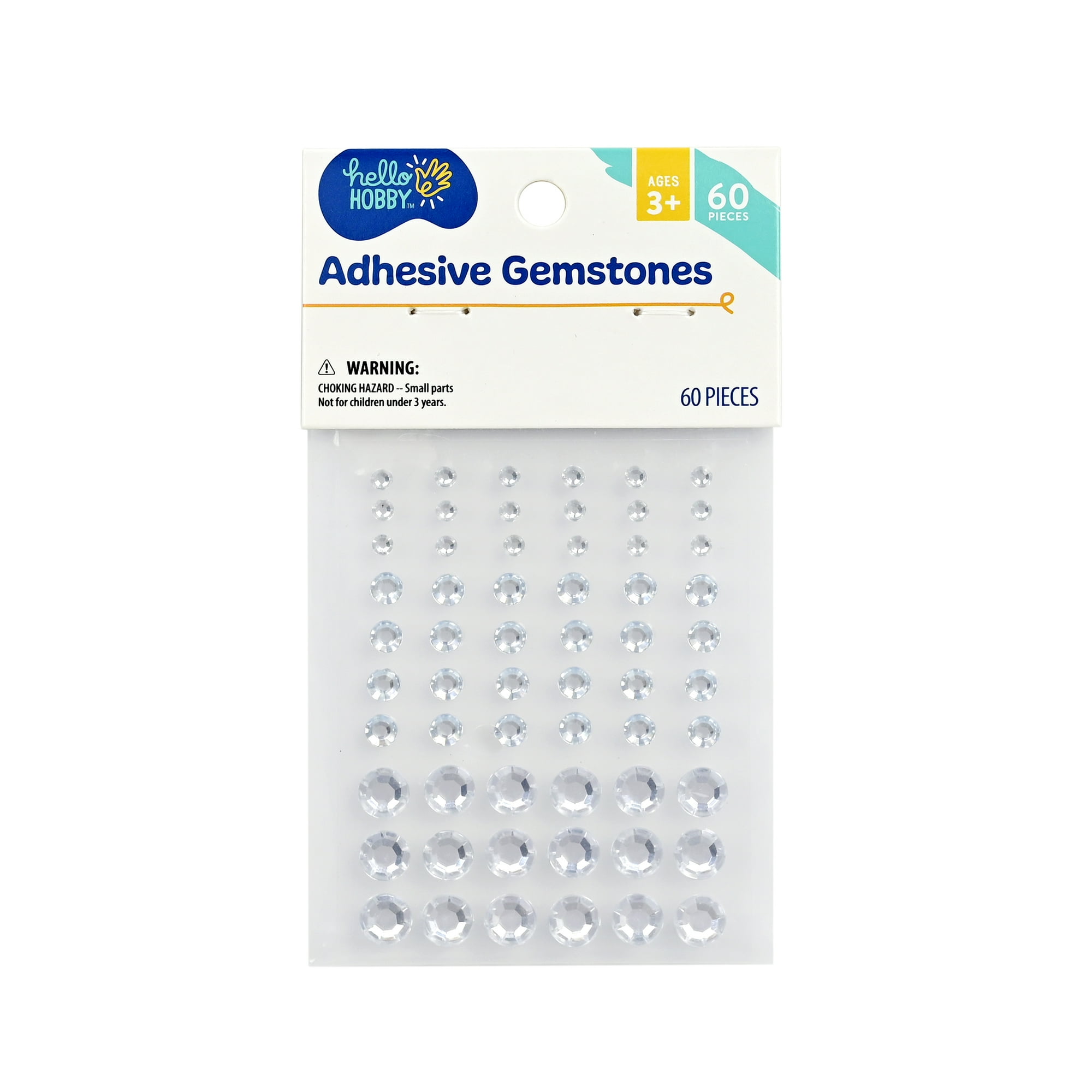 Hello Hobby Clear Round Adhesive Gemstones, 60 Count