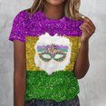 thumbnail image 2 of S LUKKC LUKKC Mardi Gras Shirt For Women Summer Carnival Theme Party Outfits Casual Fashion Print Round Neck Short Sleeve Top, 2 of 3