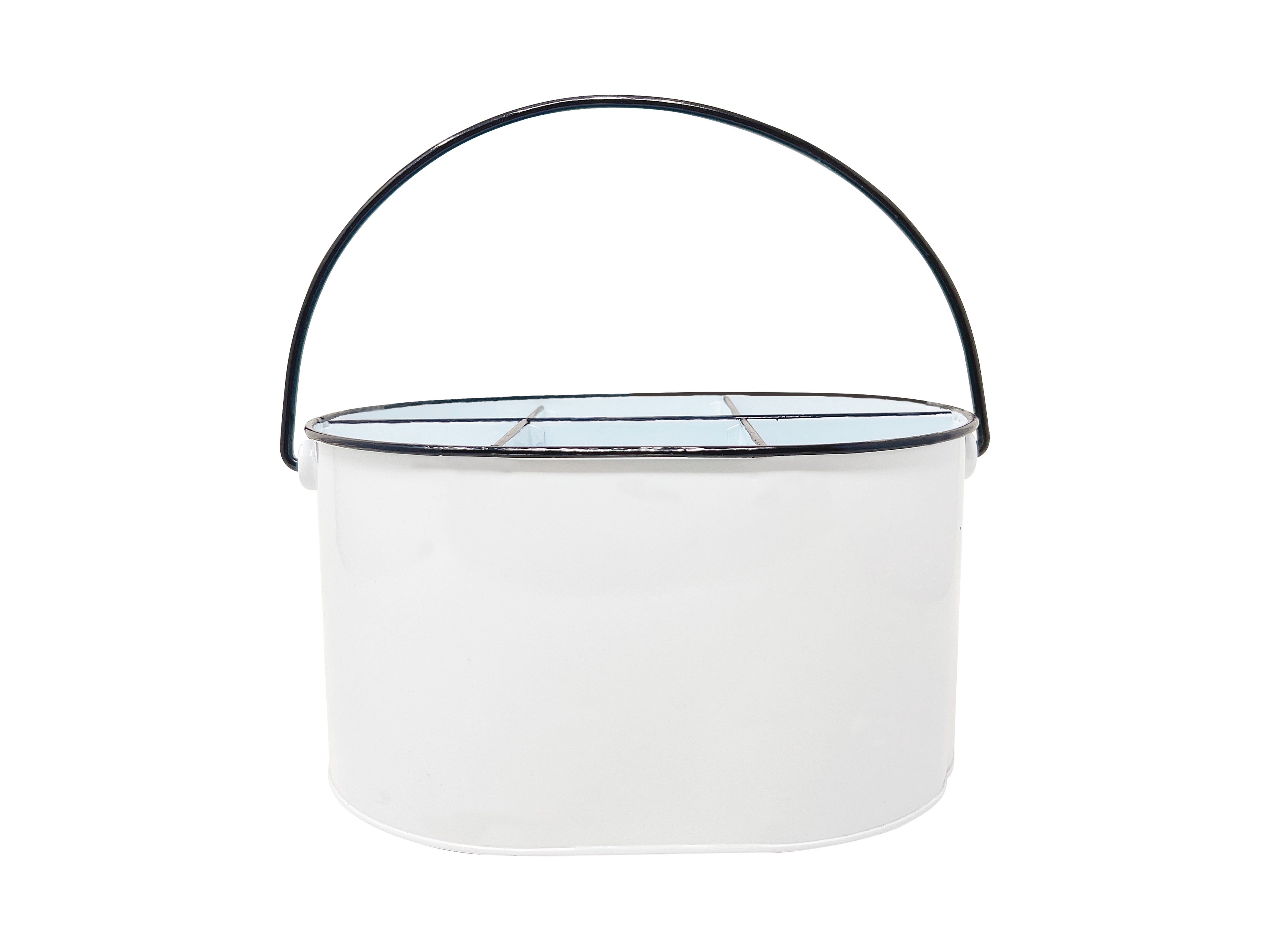 Gathery Designs White Metal Caddy Divided 6 Compartments Basket Storage Bin with Metal Handle for Home, Kitchen, Wedding, Party, Events and More
