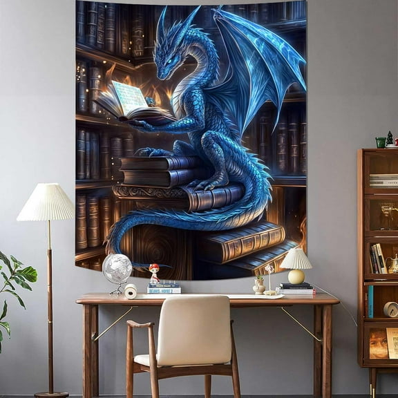 Funny Dragon Tapestry, Fantasy Animal Blue Dragon Tapestry Wall Hanging for Men Boys Bedroom, Gothic Tapestries Poster Blanket College Dorm Home Decor