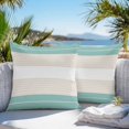 thumbnail image 3 of Turquoise Beige Stripe Outdoor Pillow Covers 18x18 Inch Throw Pillow Covers Set of 2 Waterproof Decorative Pillow Cases Modern Art Horizontal Striped Cushion Covers for Patio Furniture Garden Couch, 3 of 8