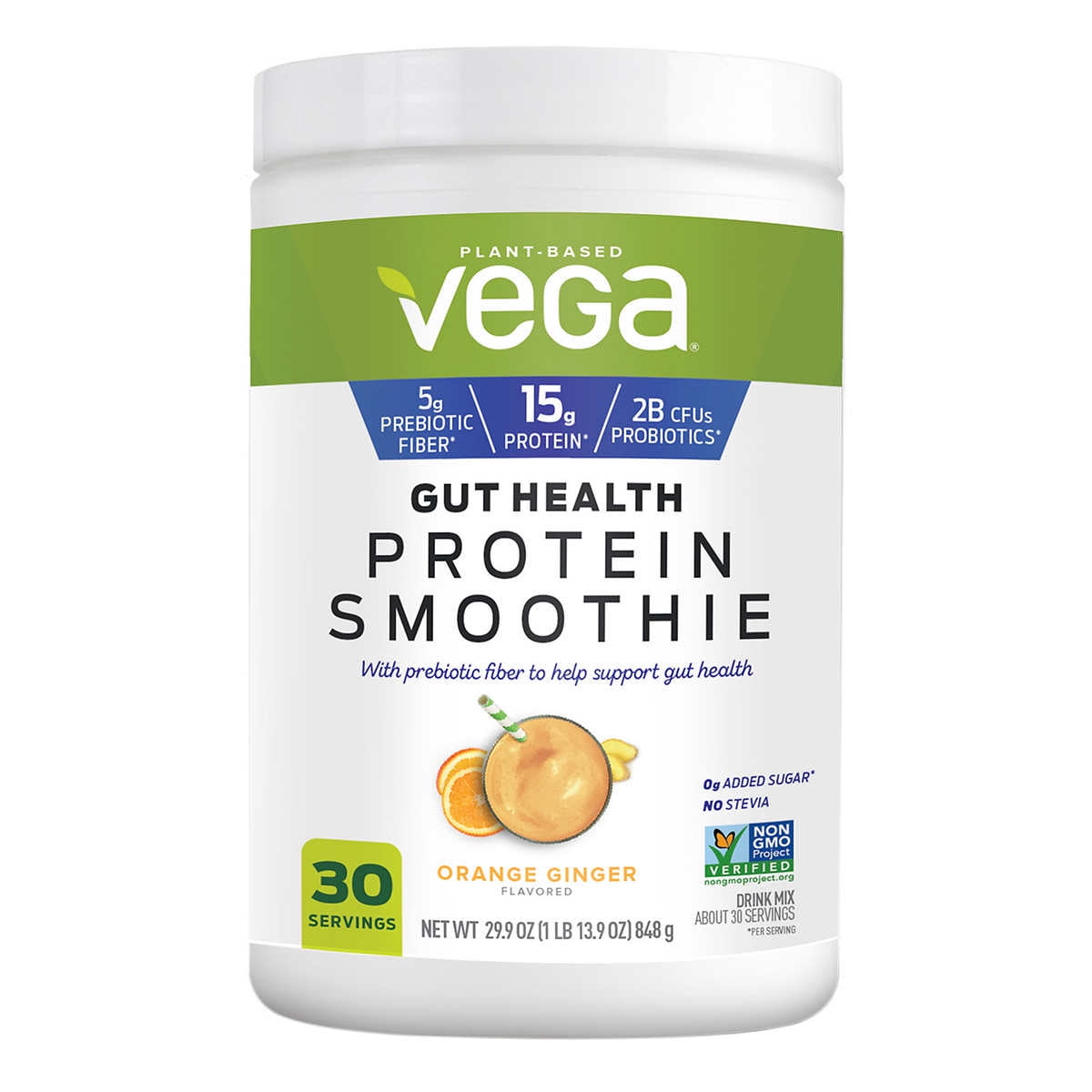 Vega Gut Health Protein Smoothie Powder, Orange Ginger, 29.9 oz