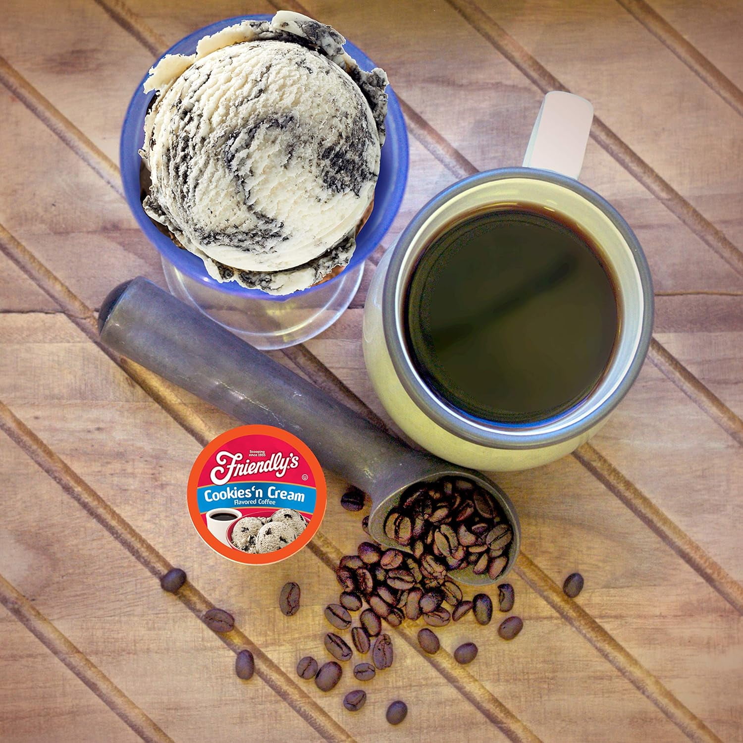 Friendly's Chocolate and Vanilla Flavored Coffee Pods for Keurig K Cup Brewers, Cookies & Cream, 40 Count